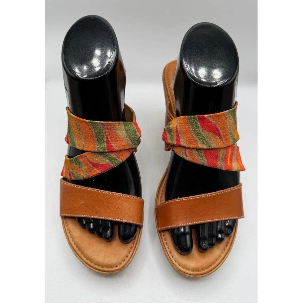 Italian Shoemaker Women 8.5 Multicolor Strap Slip On Wedge Heel Open Toe Sandals